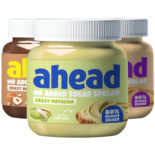 Ahead Crazy Creme Mix featuring gluten-free, sugar-free, and extra creamy pistachio spread in stylish jars.